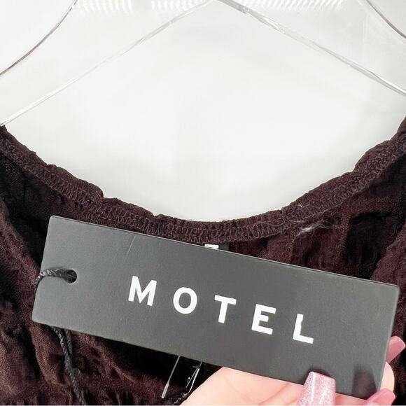 NWT Motel Alannah Keyhole Cut Out Bubble Mini Bodycon Dress L Brown - Picture 7 of 8